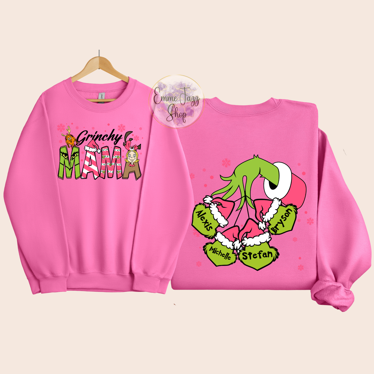 Personalized Grinchy Mama & Kids Names Sweatshirt