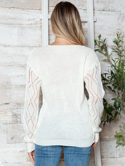 Openwork V-Neck Long Sleeve Sweater