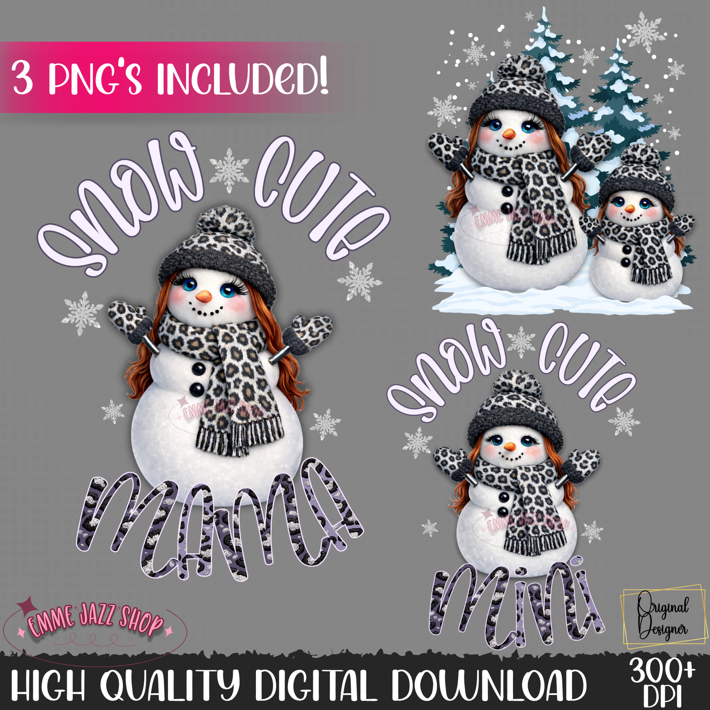 Snow Cute Mama & Mini PNG Digital Download Bundle