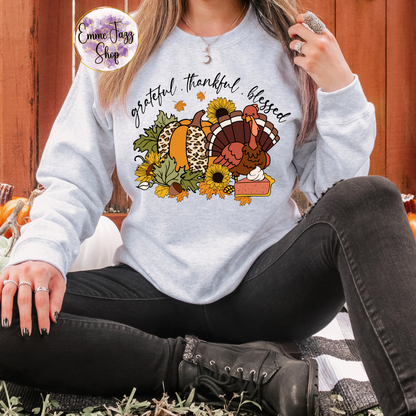 Grateful Thankful Blessed Thanksgiving Sweatshirt