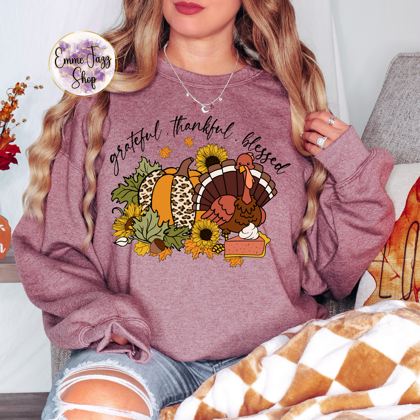 Grateful Thankful Blessed Thanksgiving Sweatshirt