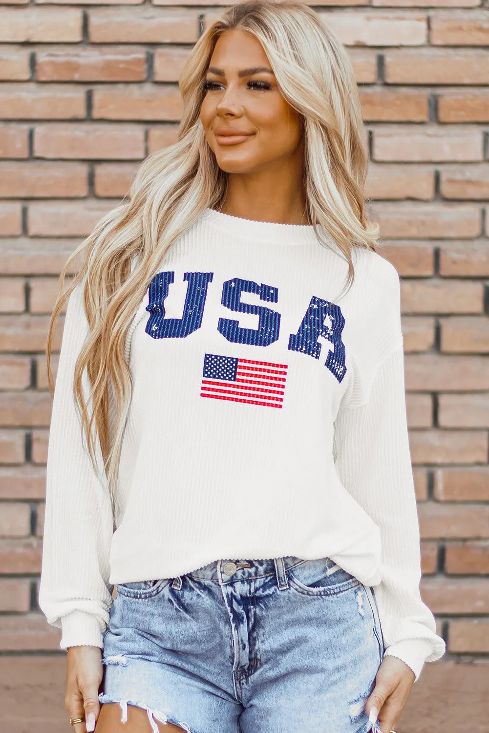 Letter Graphic Round Neck Long Sleeve Sweatshirt