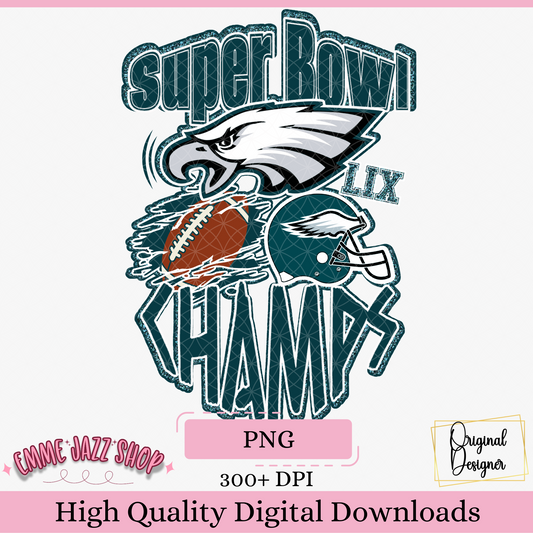 Superbowl Champs Eagles PNG With Glitter Outline *Digital Download*