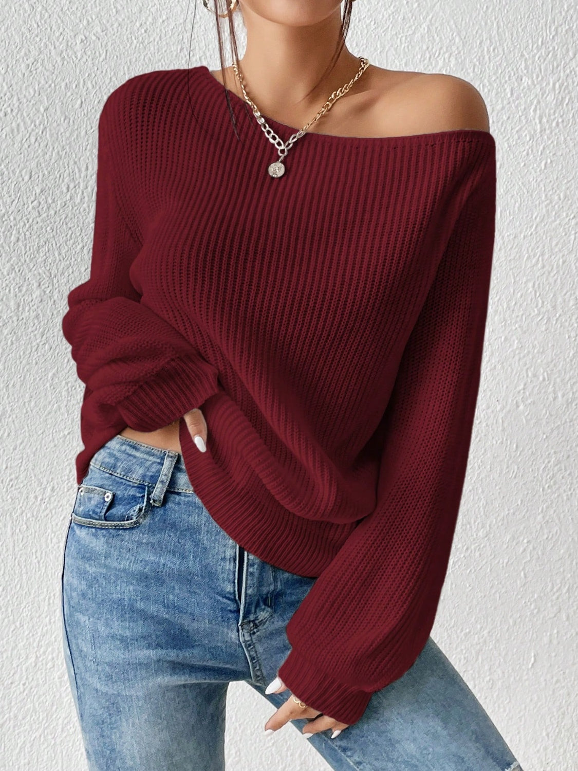 Honey Single Shoulder Long Sleeve Sweater