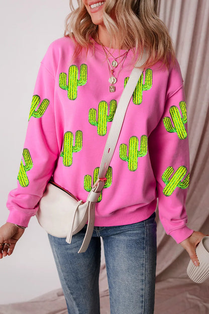 Sequin Cactus Long Sleeve Sweatshirt