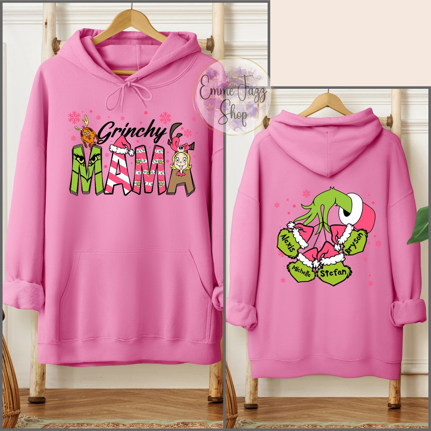 Personalized Grinchy Mama with Kids Names Hoodie