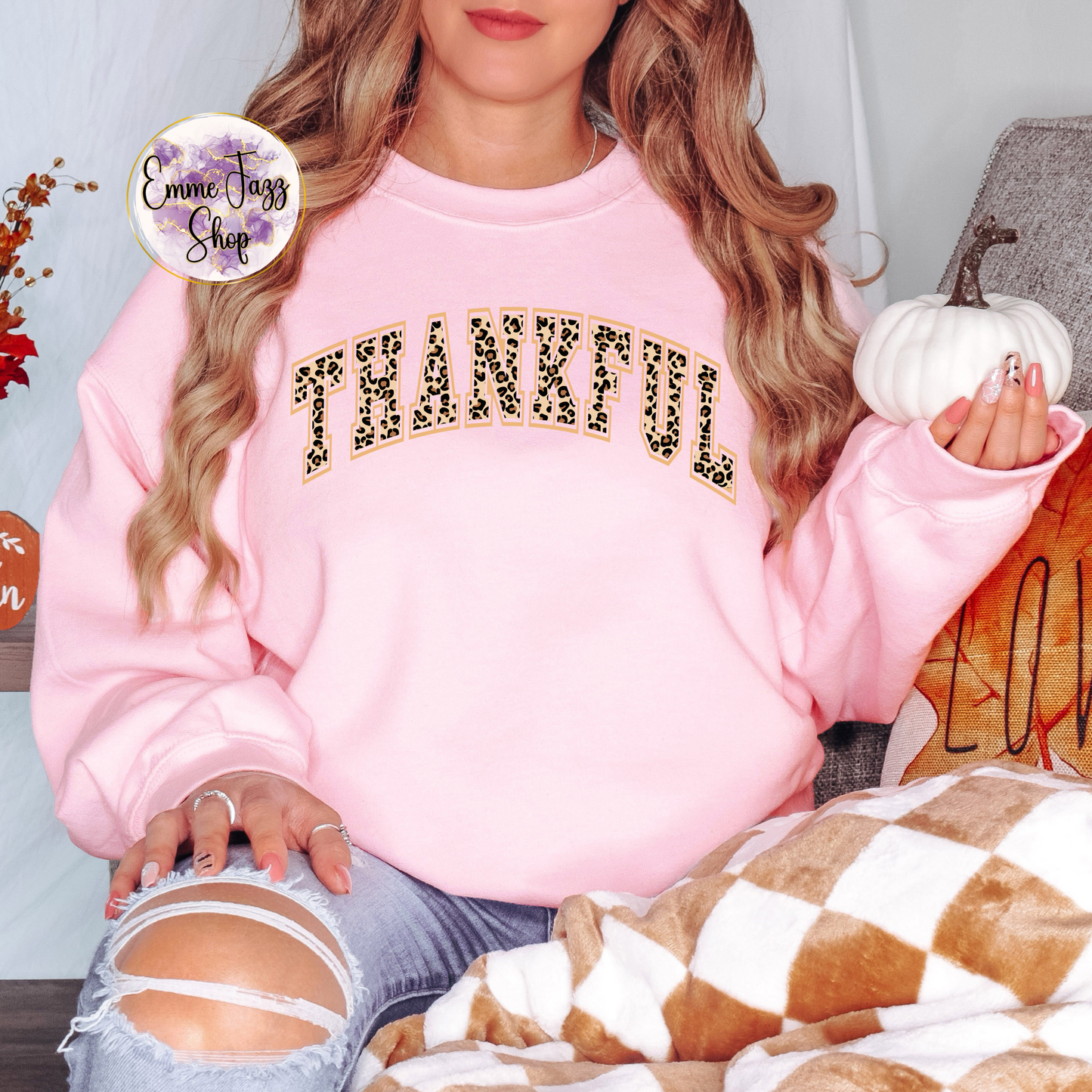 Thankful Leopard Print Sweatshirt