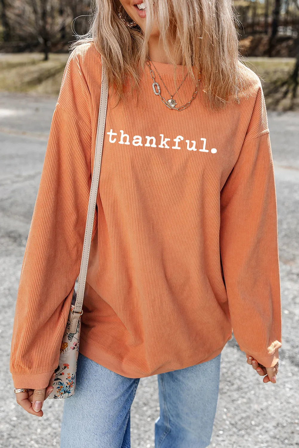 THANKFUL Round Neck Long Sleeve Sweatshirt