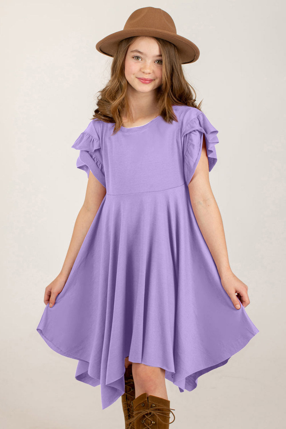 Round Neck Petal Sleeve Dress