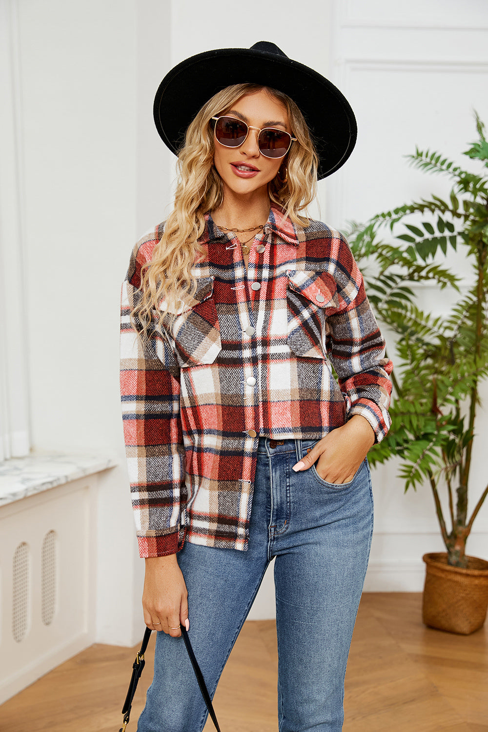 Button Down Collared Plaid Shacket