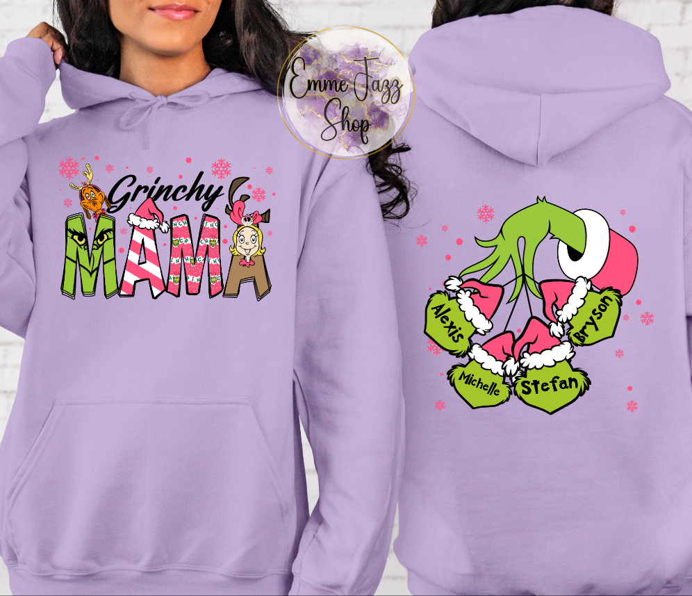 Personalized Grinchy Mama with Kids Names Hoodie