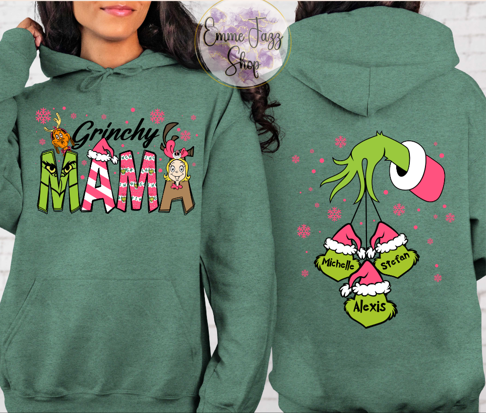 Personalized Grinchy Mama with Kids Names Hoodie