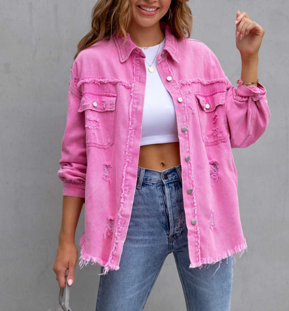 Distressed Drop Shoulder Denim Jacket