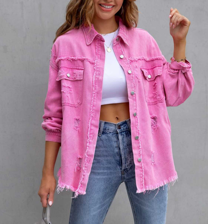 Distressed Drop Shoulder Denim Jacket