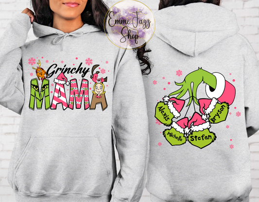 Personalized Grinchy Mama with Kids Names Hoodie