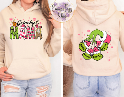 Personalized Grinchy Mama with Kids Names Hoodie