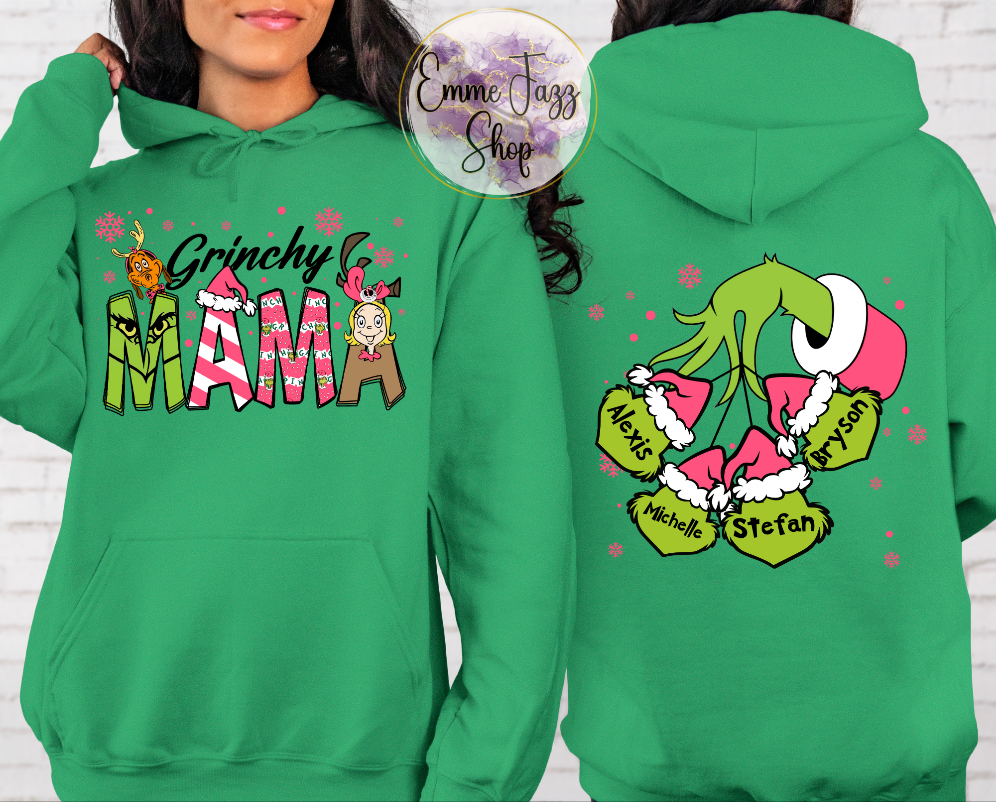 Personalized Grinchy Mama with Kids Names Hoodie