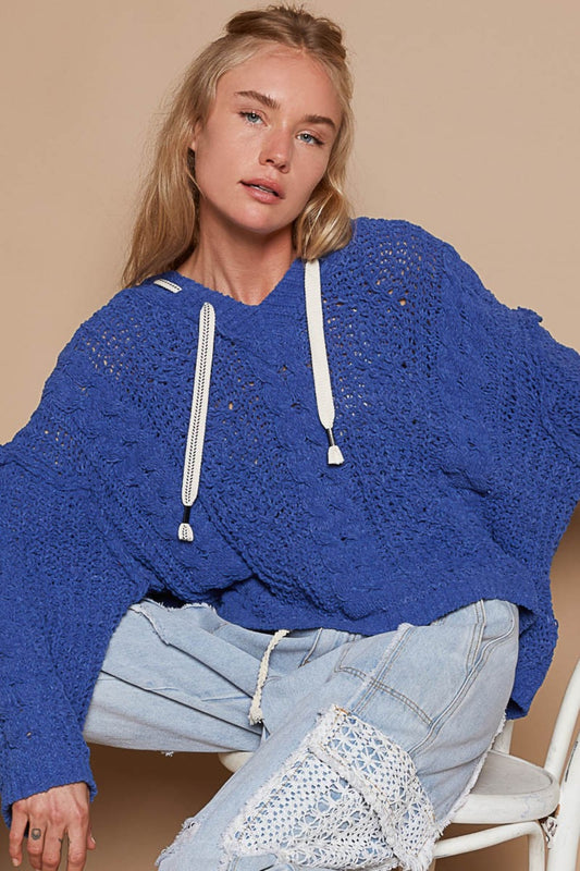 POL Cable Knit Hooded Chenille Sweater