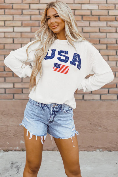 Letter Graphic Round Neck Long Sleeve Sweatshirt