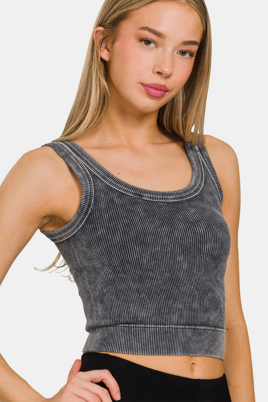 Zenana Washed Scoop Neck Wide Strap Tank