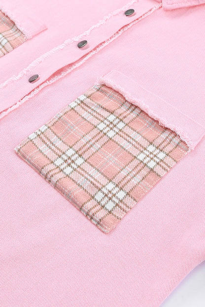 Double Take Plaid Raw Trim Shacket