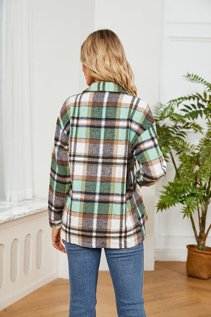 Button Down Collared Plaid Shacket