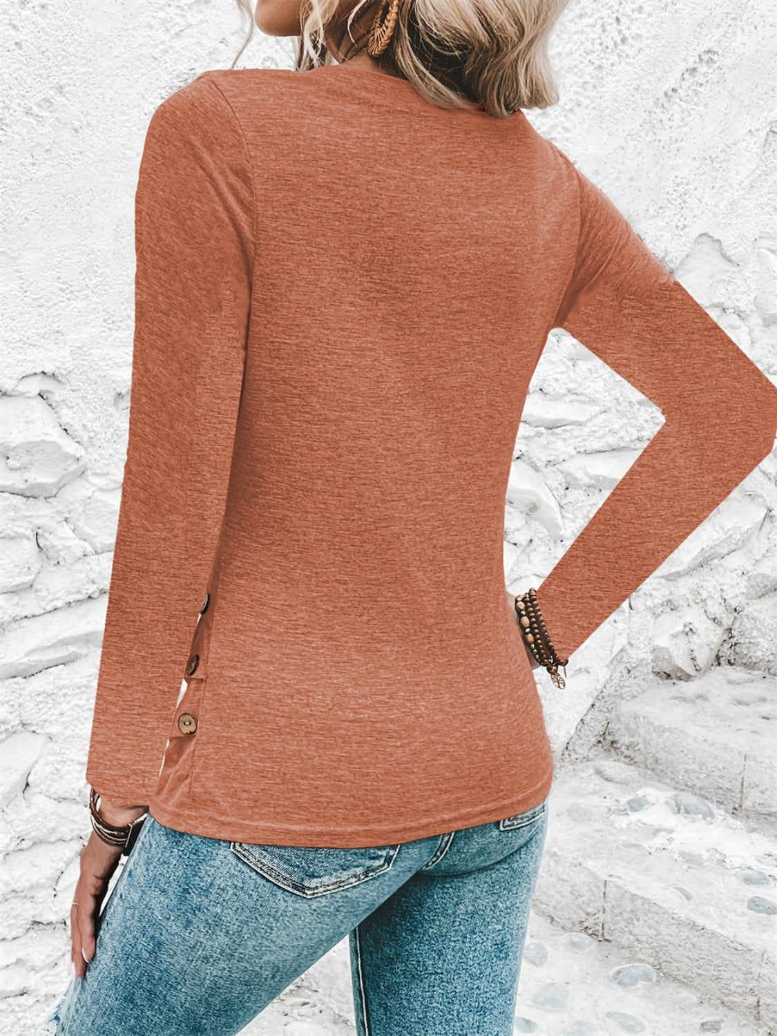 Heathered V-Neck Long Sleeve T-Shirt